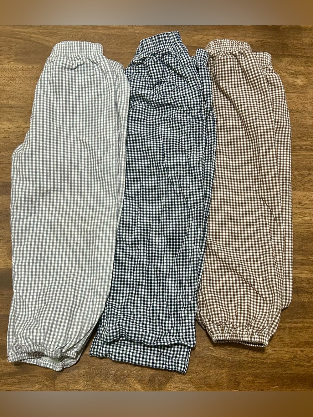 3️⃣ Jelly Beans Gingham Pants in Gray, Navy & Brown